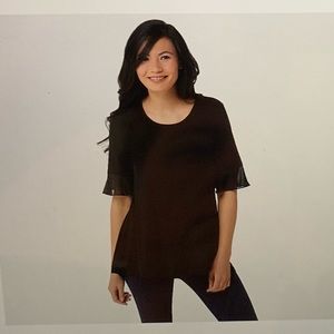 Liquid Knit Peplum Tunic w/ Chiffon Ruffles